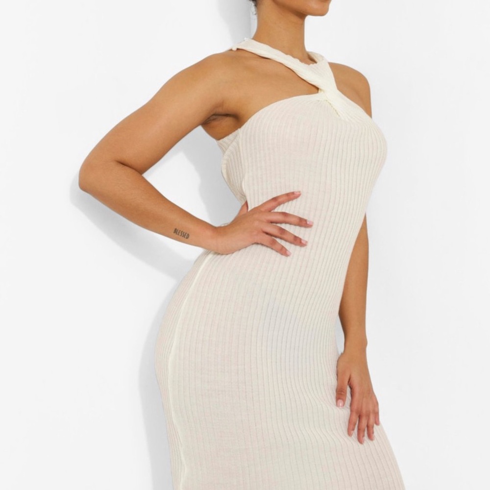HALTERNECK KNITTED MIDI DRESS